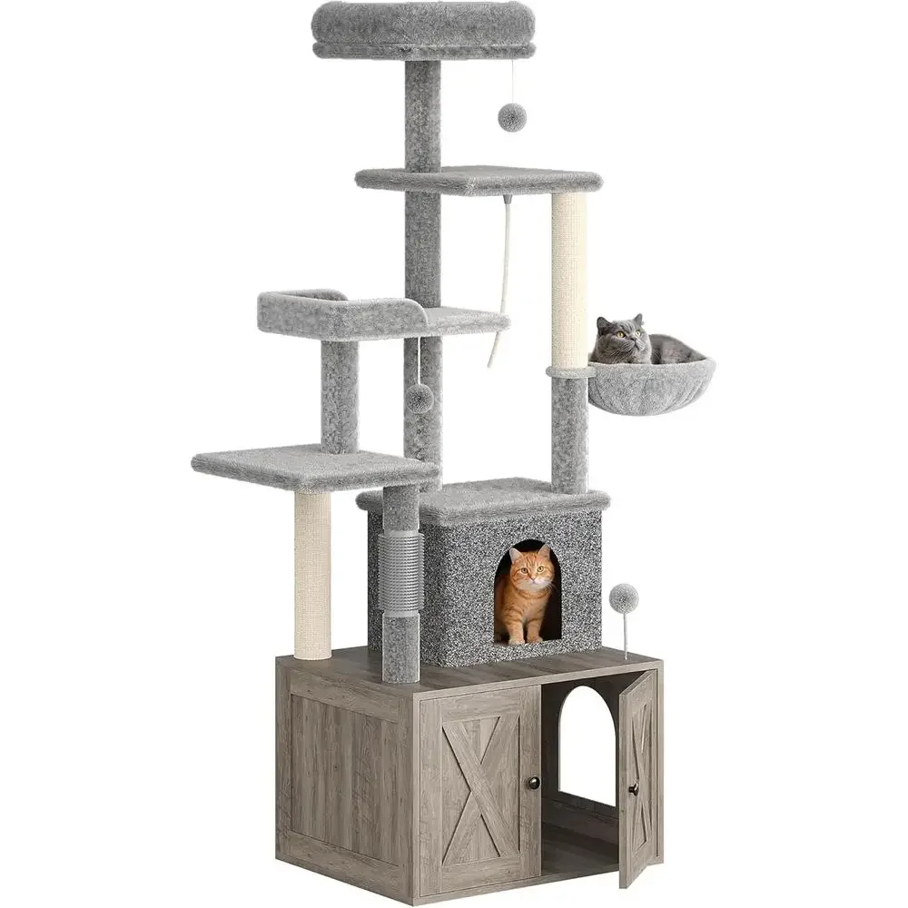 Cat Scratching Post - Large Multi-Level Cat Playhouse with Litter