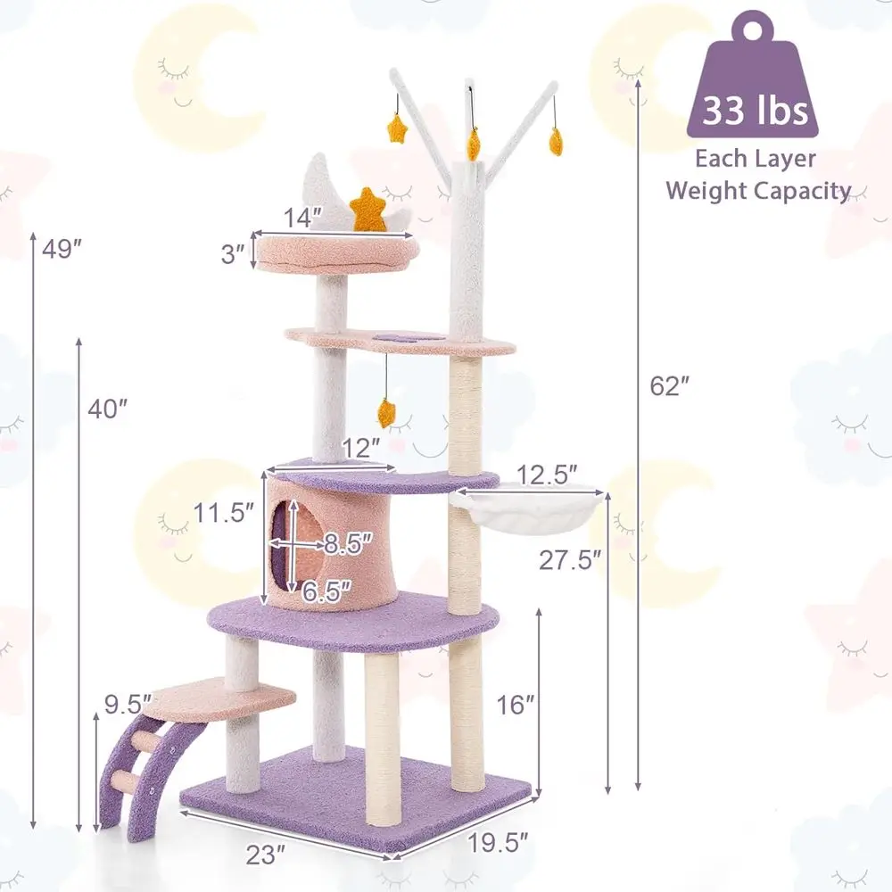 62-Inch Multi-Level Cat Tower  - đánh giá và giá Cat Scratching Post