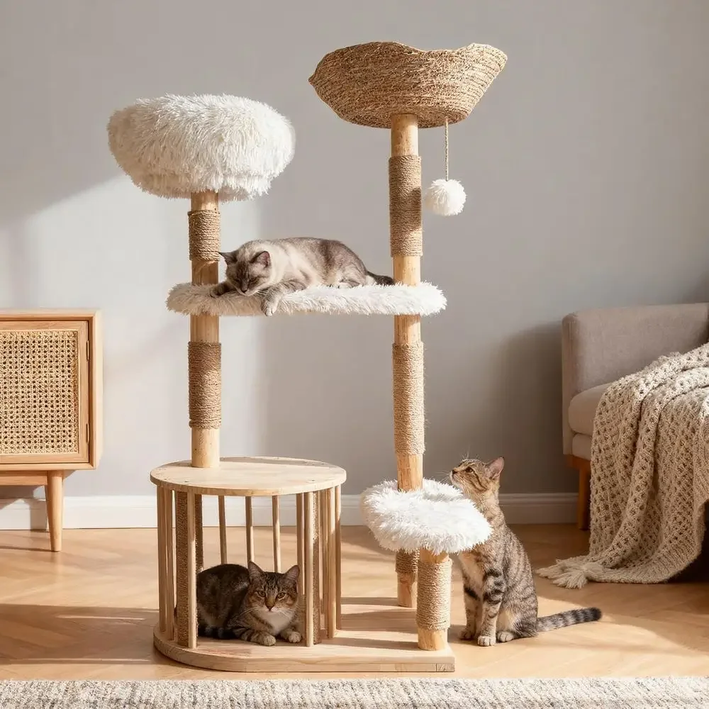 Natural Wooden Cat Tower with  - đánh giá và giá Cat Scratching Post